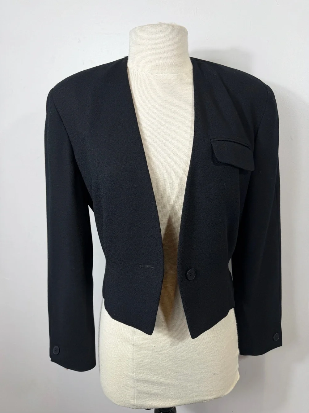Vintage Christian Dior Separates Black Cropped Blazer Jacket Wool USA Size 4